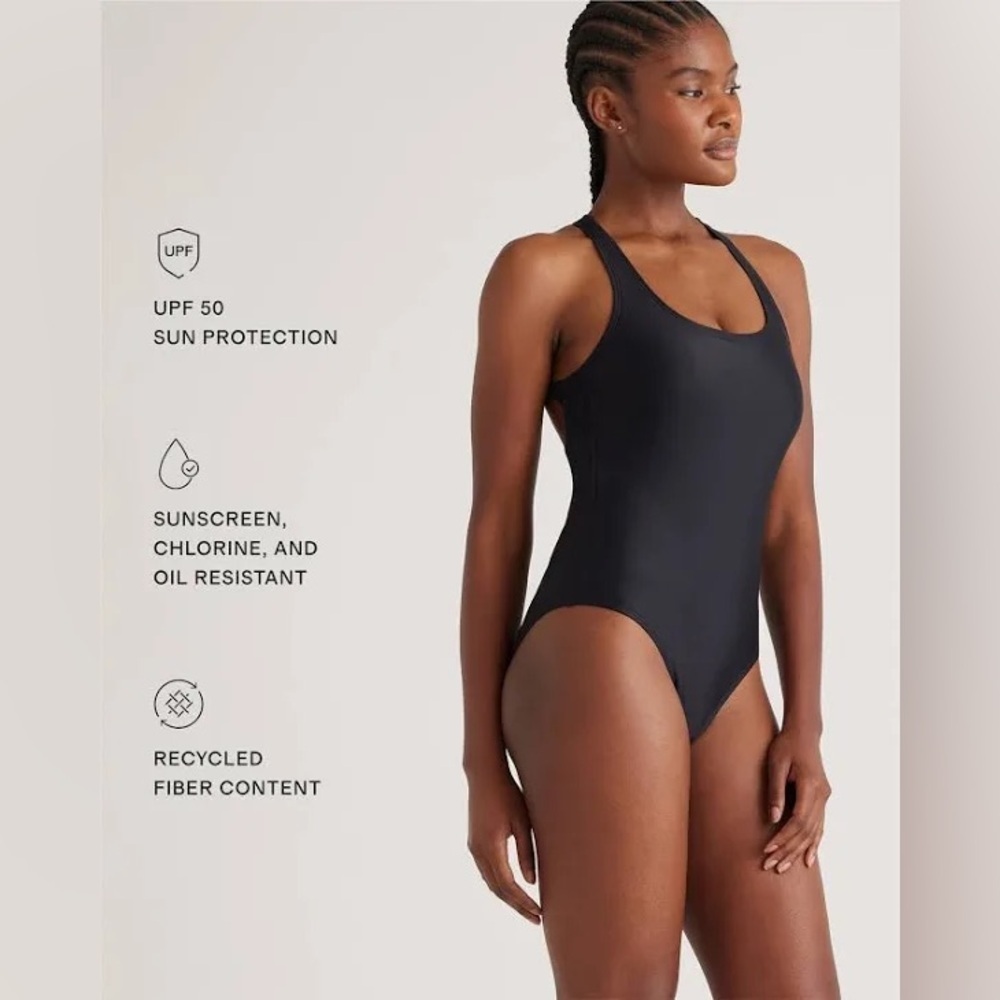Quince Italian Cross-Back Black One-Piece Swimsuit - Picture 4 of 9